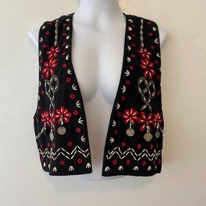 Rafia Studio Beaded & Embroidered Vest Womens Small